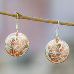 Copper dangle earrings, 'Blooming Shields' - Copper Floral Dangle Earrings with Sterling Silver Plating