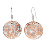 Copper dangle earrings, 'Blooming Shields' - Copper Floral Dangle Earrings with Sterling Silver Plating