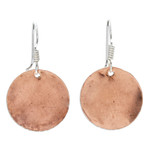 Copper dangle earrings, 'Blooming Shields' - Copper Floral Dangle Earrings with Sterling Silver Plating