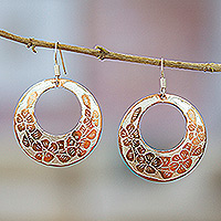 Silver-accented copper dangle earrings, 'Blooming Auras' - Silver-Accented Copper Dangle Earrings with Floral Details