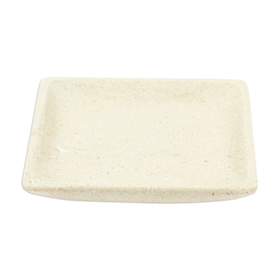 Marmorplatte - Quadratischer Teller im Ecru-Ton, handgefertigt aus Marmor