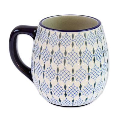 Keramikbecher - Mexikanische Keramiktasse im Talavera-Stil, handbemalt in Blau
