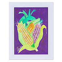 'Corn Heart' - Watercolor Expressionist Corn Painting from Mexico