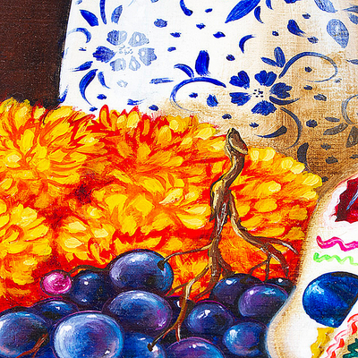 'Offering' - Signed Stretched Oil Still Life Painting from Mexico