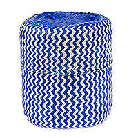 Cesta de fibra natural, 'Tigre en Azul' - Cesta de fibra de palma tejida a mano en azul con tapa procedente de México