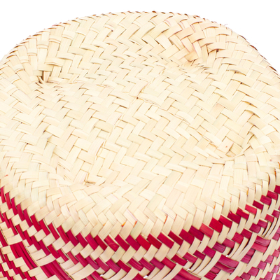 Cesta de fibras naturales - Canasta roja de fibra de palma tejida a mano con tapa de México