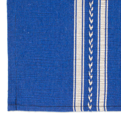 Manteles individuales de algodón, (par) - Par de Manteles Individuales de Algodón Azul y Blanco Tejidos a Mano en México