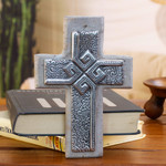Pewter and reclaimed stone wall cross, 'Timeless Faith' - Handcrafted Classic Pewter and Reclaimed Stone Wall Cross