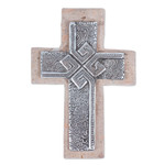 Pewter and reclaimed stone wall cross, 'Timeless Faith' - Handcrafted Classic Pewter and Reclaimed Stone Wall Cross