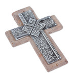Pewter and reclaimed stone wall cross, 'Timeless Faith' - Handcrafted Classic Pewter and Reclaimed Stone Wall Cross