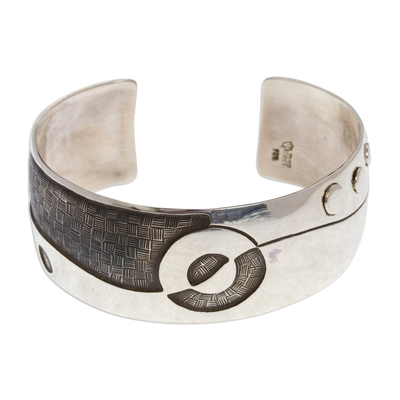 Sterling silver cuff bracelet, 'Lunar Inspiration' - Taxco Silver Cuff Bracelet with Moon Motif