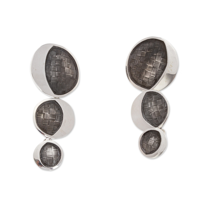 Pendientes colgantes de plata de ley - Aretes colgantes modernos de plata Taxco con motivo de luna
