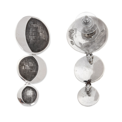 Sterling silver dangle earrings, 'Lunar Trio' - Modern Taxco Silver Dangle Earrings with Moon Motif