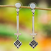Sterling silver dangle earrings, 'Geometry & Style' - Sterling Silver Dangle Earrings with Geometrical Shapes