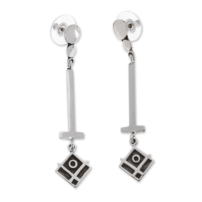 Sterling silver dangle earrings, 'Geometry & Style' - Sterling Silver Dangle Earrings with Geometrical Shapes