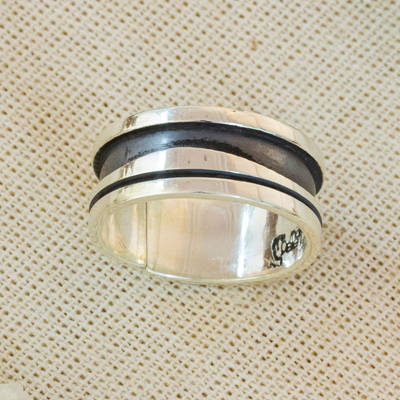 Sterling silver band ring, 'Rustic Charm' - Modern Sterling Silver Band Ring Crafted in Mexico