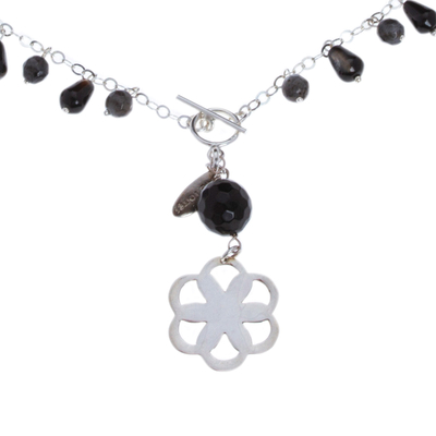 Smoky quartz and agate jewellery set, 'Balance Blooms' - Necklace and Earring Set with Agate and Smoky Quartz Gems
