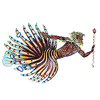 Steel wall art, 'Neptune Altar' - Handcrafted Neptune Steel Wall Art in a Dark Color Scheme