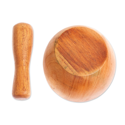 Mahogany wood mortar and pestle, 'Mix with Style' - Mortar and Pestle Hand-Carved from Mahogany Wood in Mexico