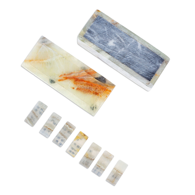Onyx and marble domino set, 'Precious Strategy' - Handcrafted Onyx and Marble Domino Set from Mexico