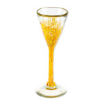 Handblown recycled glass champagne flutes, 'Yellow Strokes' (set of 6) - Set of 6 Handblown Recycled Glass Champagne Flutes in Yellow