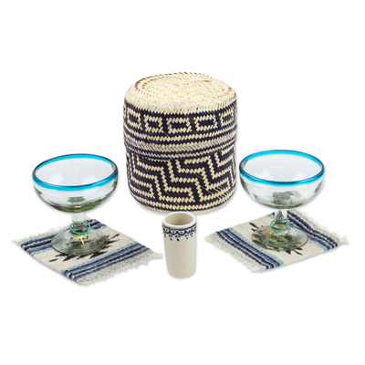 Gift box, 'Sip' - Curated Gift Box with 3 Glasses-Basket-Coasters from Mexico