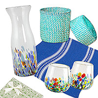 Host box, 'colourful' - Host Gift Box with 2 Glasses-Carafe-Basket-from Mexico