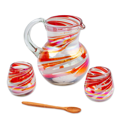 Curated gift box, 'Soiree' - Mexico Gift Box Blown Glass Pitcher-2 Glasses – Wood Spoon