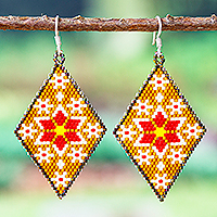Glass beaded dangle earrings, 'Warm Constellations' - Handcrafted Starry Glass Beaded Dangle Earrings from Mexico