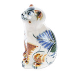 Ceramic figurine, 'Traditional Cat with Dove' - Ceramic Cat Figurine Crafted and Painted by Hand in Mexico