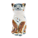 Ceramic figurine, 'Traditional Cat with Dove' - Ceramic Cat Figurine Crafted and Painted by Hand in Mexico