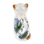 Ceramic figurine, 'Traditional Cat with Dove' - Ceramic Cat Figurine Crafted and Painted by Hand in Mexico