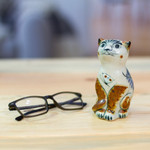 Ceramic figurine, 'Traditional Cat with Dove' - Ceramic Cat Figurine Crafted and Painted by Hand in Mexico