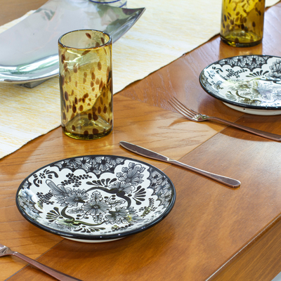 Platos de comida de cerámica, (par) - Pareja de Platos Fonda de Cerámica con Motivos Florales