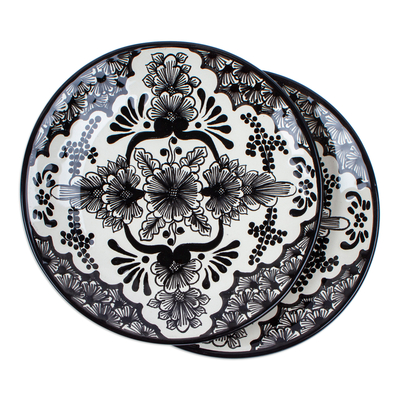 Ceramic luncheon plates, 'Noble Garden' (pair) - Pair of Ceramic Luncheon Plates with Floral Pattern