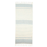 Cotton beach towel, 'Blue Breeze' - Blue Cotton Beach Towel with Fringes Handloomed in Mexico