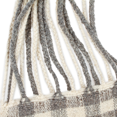 Cotton tote bag, 'Checkered Ecru' - Handloomed Cotton Tote Bag with Braided Strap and Open Top