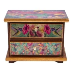 Decoupage jewelry box, 'Floral Hummingbirds' - Decoupage on Pinewood Jewelry Box with Flowers & Hummingbird