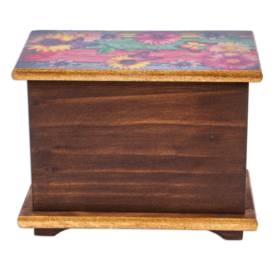 Decoupage jewelry box, 'Floral Hummingbirds' - Decoupage on Pinewood Jewelry Box with Flowers & Hummingbird