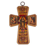 Decoupage cross, 'Virgin of Guadalupe and Angels' - Decoupage on Pinewood Cross of The Virgin of Guadalupe