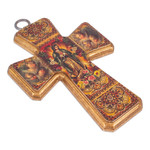 Decoupage cross, 'Virgin of Guadalupe and Angels' - Decoupage on Pinewood Cross of The Virgin of Guadalupe