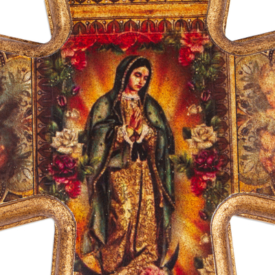 Cruz de decoupage - Decoupage sobre Madera de Pino Cruz de La Virgen de Guadalupe