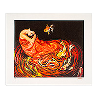Impresión giclée sobre lienzo, 'La tercera esperanza' de Laura Villanueva - Impresión giclée surrealista estirada firmada en una paleta cálida