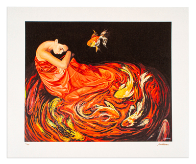 Signed Stretched Surrealist Giclee Print in a Warm Palette