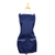 Cotton apron, 'Navy Geometry' - Embroidered Navy Cotton Gabardine Apron with Front Pockets