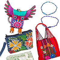 Curated gift box, 'Colors of Mexico' - Curated Gift Box 2 Bags-Alebrije Key Chain-Bracelets