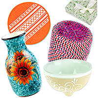 Gift box, 'Table Decor' - Vase-Pinch Bowl-Basket-Tortilla Warmer Curated Gift Box