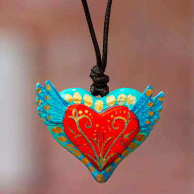 Caja de regalo, 'Mantón Oaxaca' - Caja de regalo Mantón Marfil y Azul-Caja de Cerámica-Collar de Corazón