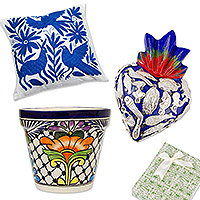 Curated gift box, 'Mexico Style' - Otomi Cushion Cover-Ceramic Planter--Miracles Heart Wall Art