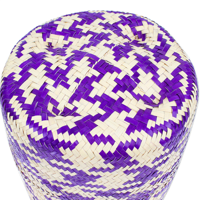 Natural fiber basket, 'Lapis Sparkles' - Handwoven Eco-Friendly Natural Fiber Basket with Lapis Hues